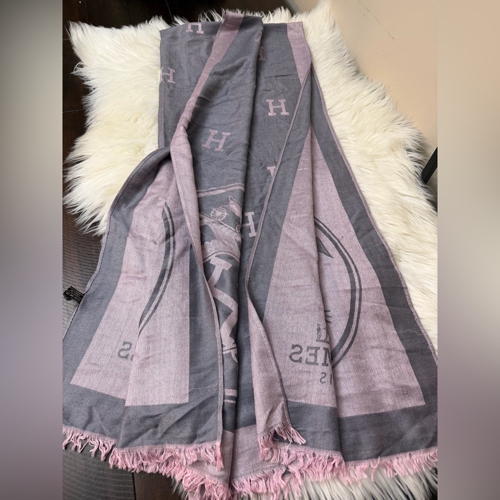 Rare Hermes Shawl Scarf Charcoal and Blush Scarf Hand-woven Vintage - Picture 5 of 6